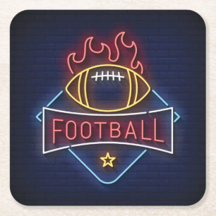 Very Cool and Colourful Simulated Neon Football Square Paper Coaster
