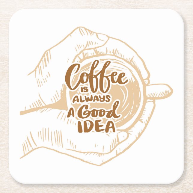 Very Cool and Cute Coffee or Java Square Paper Coaster (Front)