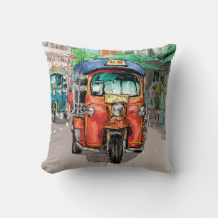 Very Cool City Taxi Sketch Drawing Cushion