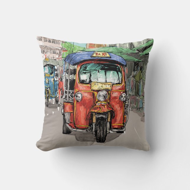 Very Cool City Taxi Sketch Drawing Cushion (Front)