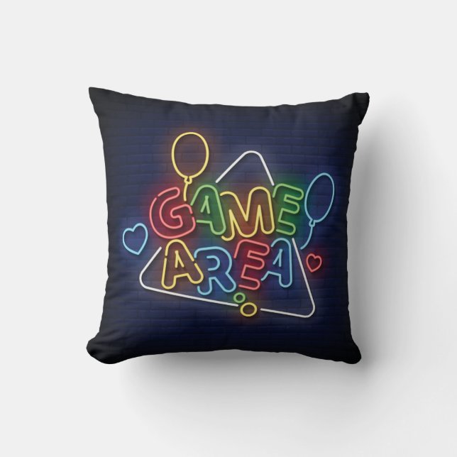 Very Cool & Colourful Simulated Neon Sign Game Are Cushion (Front)