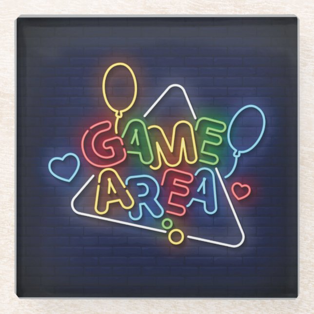 Very Cool & Colourful Simulated Neon Sign Game Are Glass Coaster (Front)