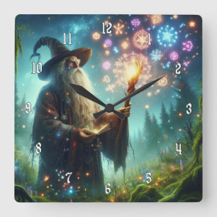 Very Cool & Colourful Wizard Casting a Spell Square Wall Clock