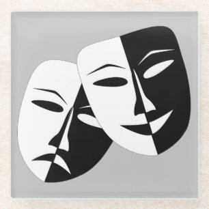 Very Cool Comedy and Tragedy Theatre Masks Glass Coaster