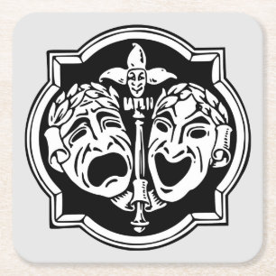 Very Cool Comedy and Tragedy Theatre Masks Square Paper Coaster