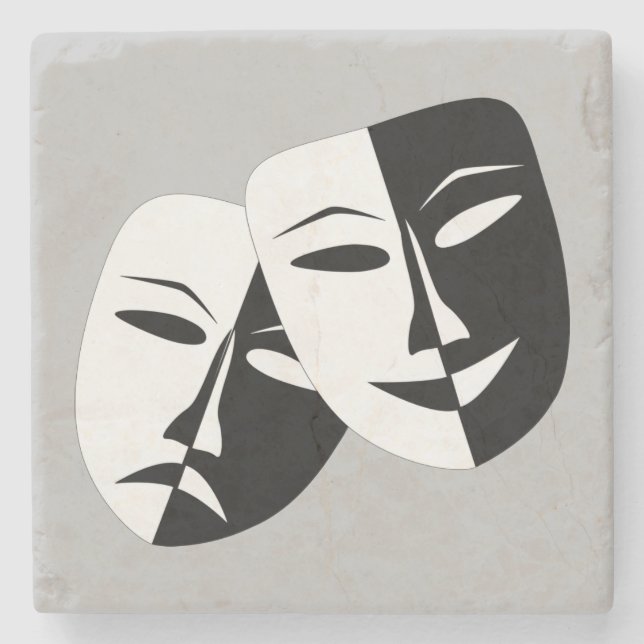 Very Cool Comedy and Tragedy Theatre Masks Stone Coaster (Front)