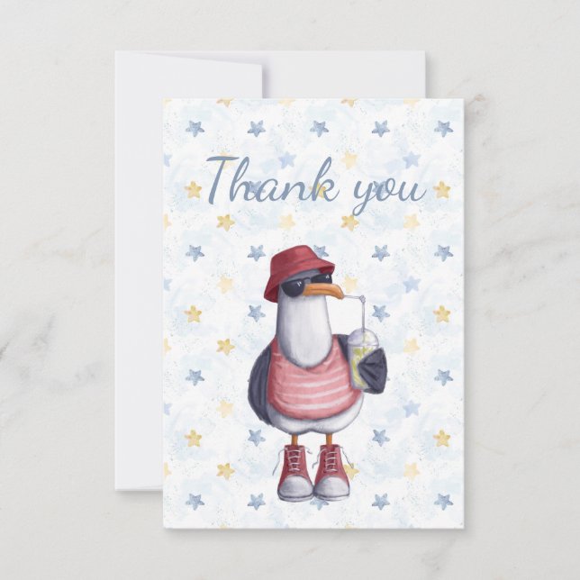 Very Cool Cute Seagull Vacation TravelThank You Thank You Card (Front)