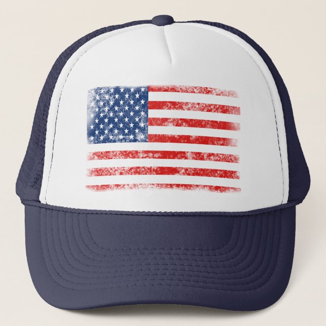 Very Cool Distressed American Flag Trucker Hat (Front)