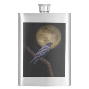 Very Cool Gothic Style Raven and Moon Flask