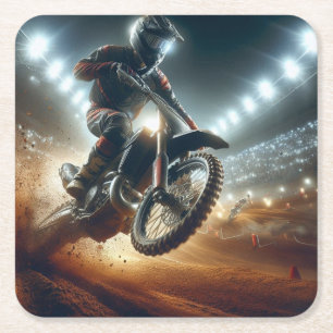 Very Cool MotoCross Competition Digital Rendering Square Paper Coaster