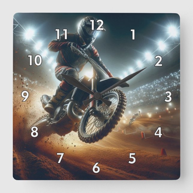 Very Cool MotoCross Competition Digital Rendering Square Wall Clock (Front)