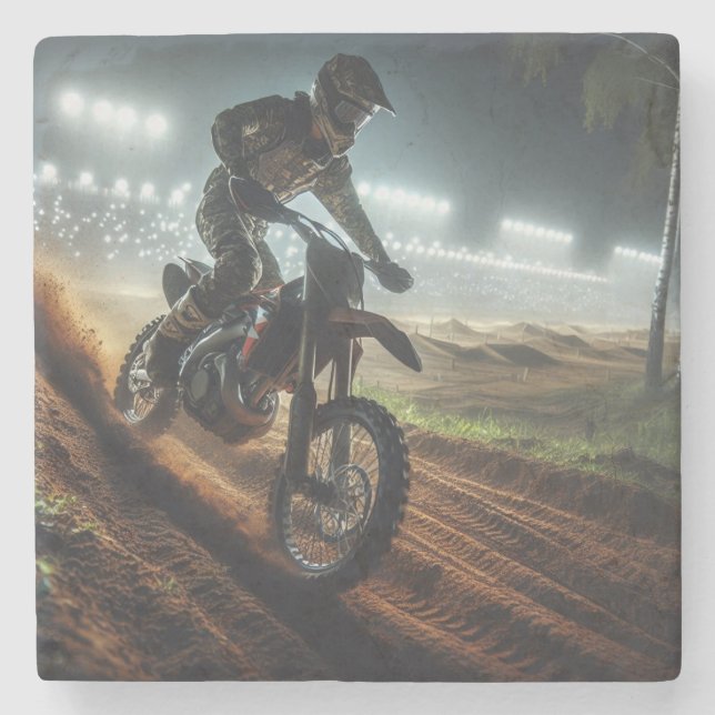 Very Cool MotoCross Competition Digital Rendering Stone Coaster (Front)