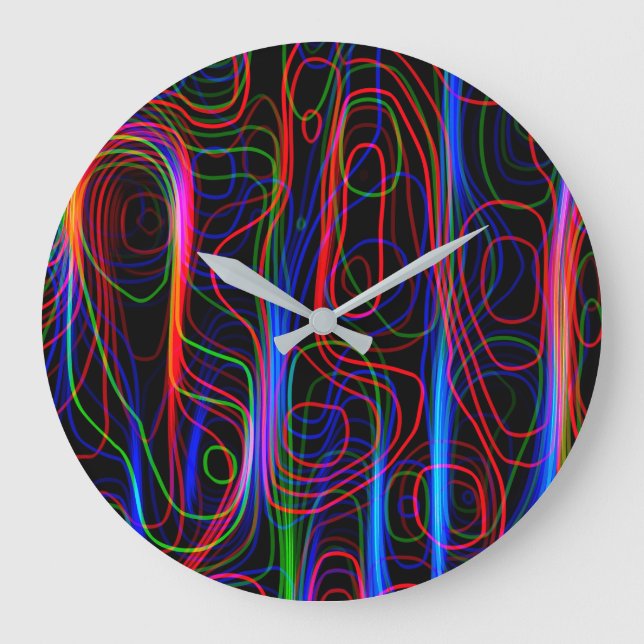 VERY COOL Neon Multicolored Curved Lines Large Clock (Front)