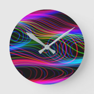 VERY COOL Neon Multicolored Curved Lines Round Clock