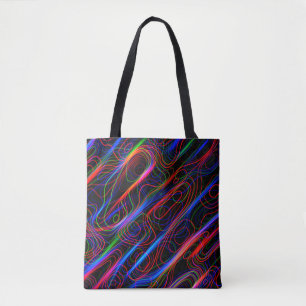 VERY COOL Neon Multicolored Curved Lines Tote Bag