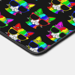 Very Cool Rainbow Cats with Sunglass Pattern Desk Mat