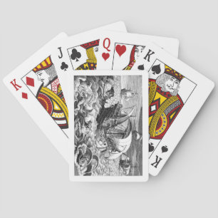 Very Cool Sailing Ship and Sea Monster Sketch Playing Cards
