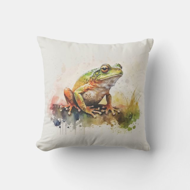 Very Cool Semi-Abstract Frog Painting Cushion (Front)