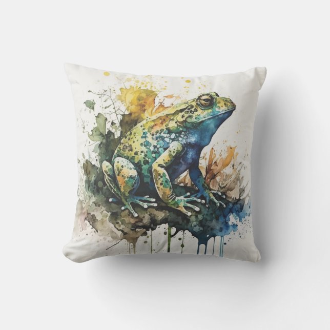 Very Cool Semi-Abstract Frog Painting Cushion (Front)