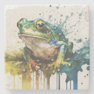 Very Cool Semi-Abstract Frog Painting Stone Coaster