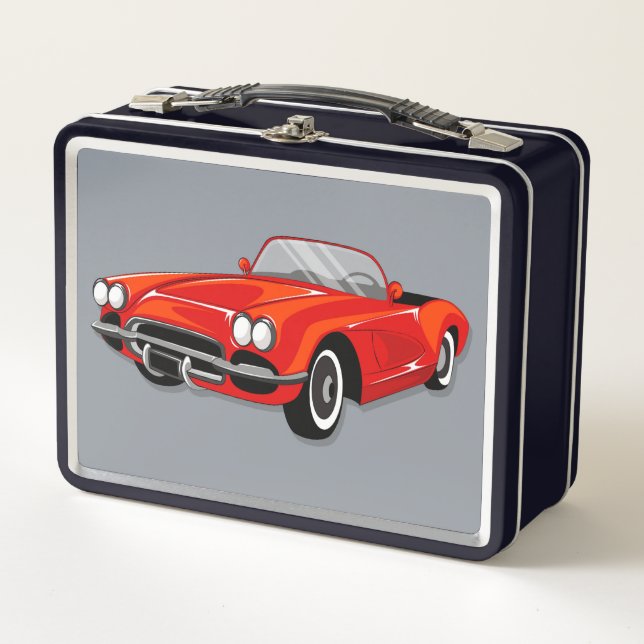 Very Cool Vintage Automobile Metal Lunch Box (Front)