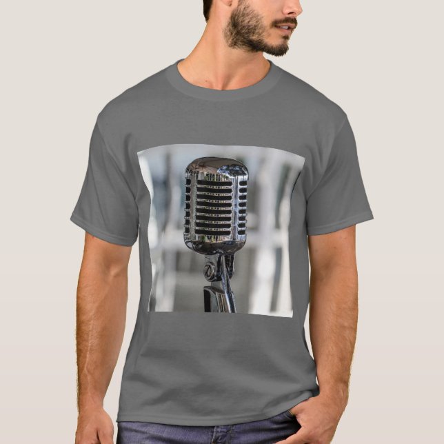 Very Cool Vintage Retro Style Microphone T-Shirt (Front)