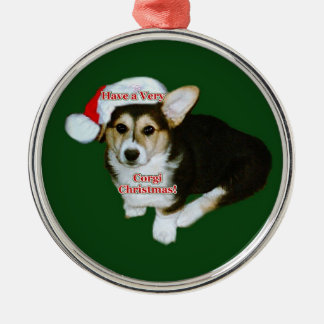 Very Corgi Christmas Gimli Pup Prem. Round Ornamen Metal Tree Decoration