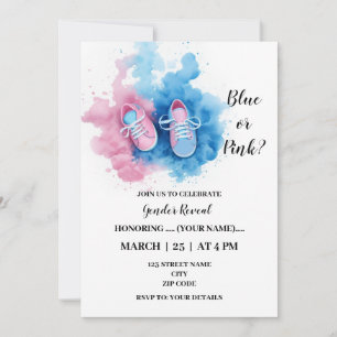 Very cute baby shoes gender reveal invitation