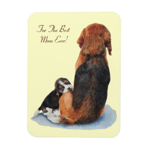 very cute beagle puppy cuddling mum magnet