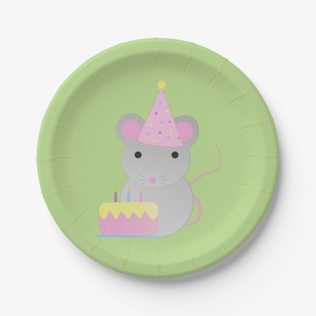 Very Cute Birthday Party Mouse Paper Plate (Front)