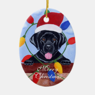 Very Cute  Black Labrador Puppy Christmas Ceramic Tree Decoration