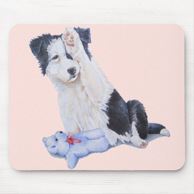 very cute border collie waving paw puppy dog mouse mat (Front)