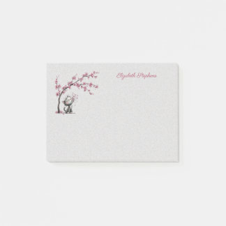 Very Cute Cat and Cherry Blossoms Post it Notes