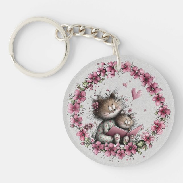 Very Cute Cat Illustration Acrylic Keychain (Front)