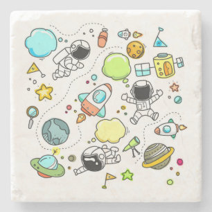 Very Cute Children's Space Doodle Stone Coaster