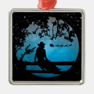 Very Cute Cowgirl and Santa Christmas Ornament