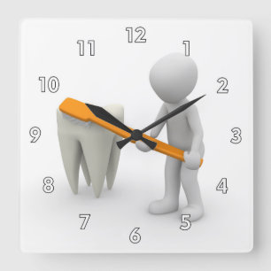 Very Cute Dentist with a Tooth Patient in Office Square Wall Clock
