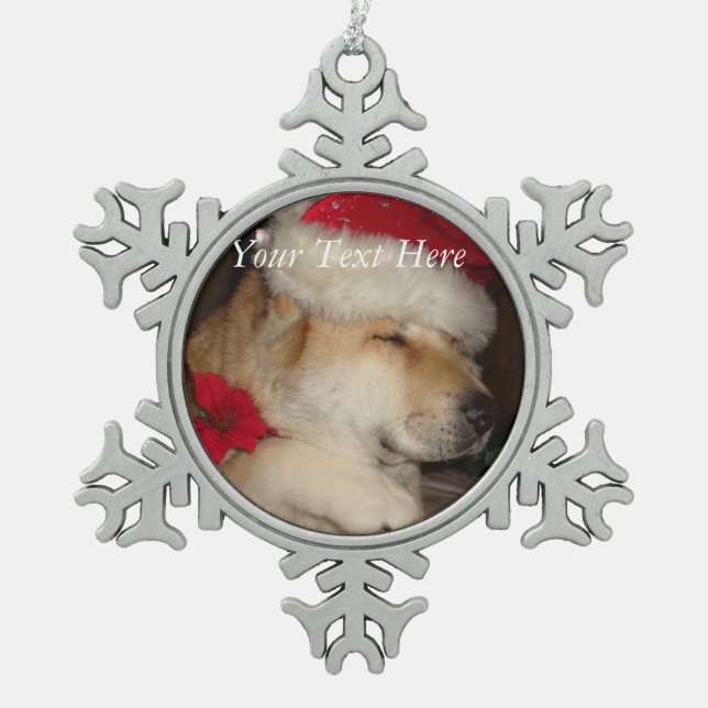 very cute dog wearing santa hat for christmas  snowflake pewter christmas ornament (Front)