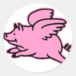 Very Cute Flying Pink Pig Classic Round Sticker