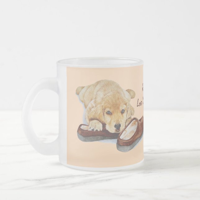 very cute golden retriever puppy dog frosted glass coffee mug (Left)