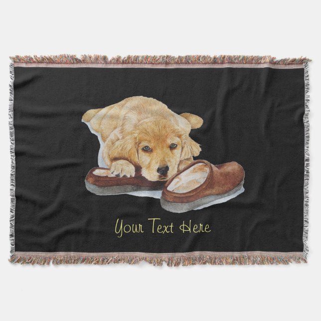 very cute golden retriever puppy looking sad throw blanket (Front)