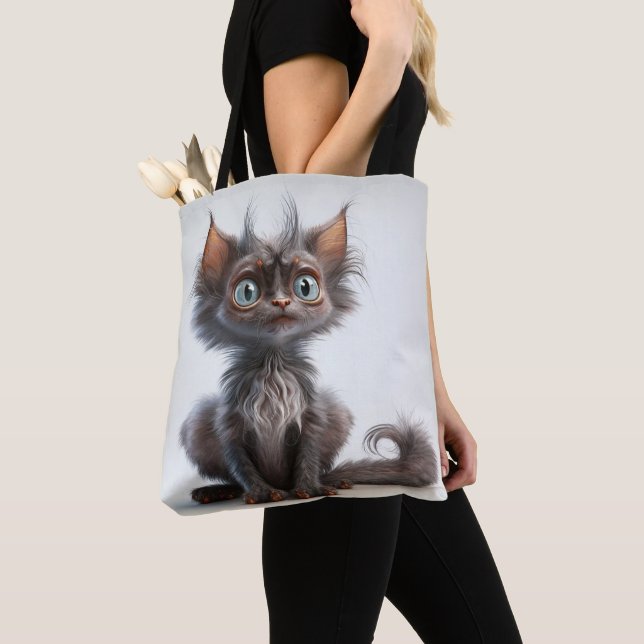 VERY CUTE GRAY LYKOI CAT TOTE BAG (Close Up)