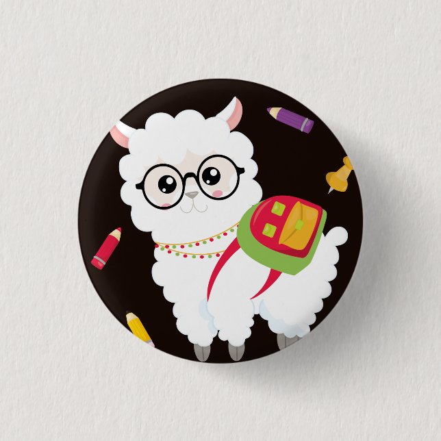 Very cute l Llama with backpack 3 Cm Round Badge (Front)