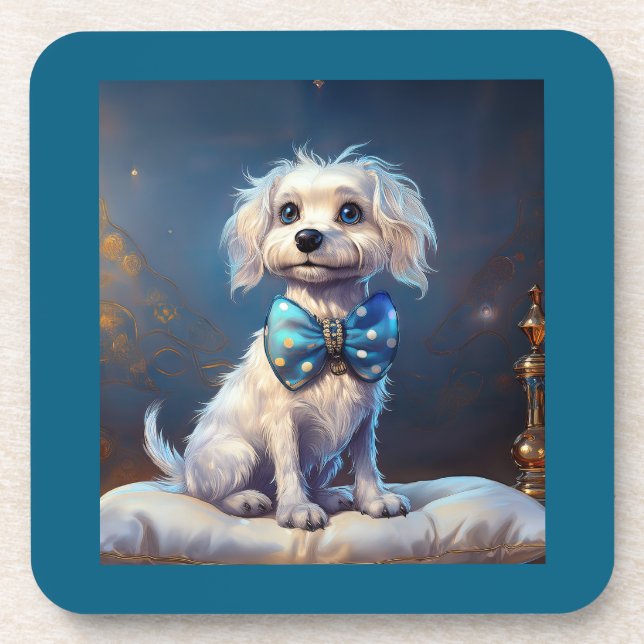Very Cute Lil Doggie With Blue Bow Tie Coaster (Front)
