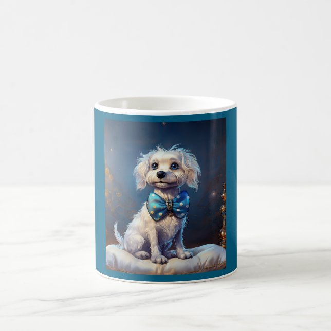 Very Cute Lil Doggie With Blue Bow Tie Coffee Mug (Center)