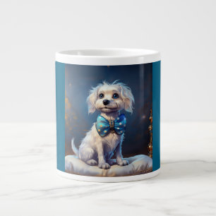 Very Cute Lil Doggie With Blue Bow Tie Large Coffee Mug