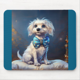 Very Cute Lil Doggie With Blue Bow Tie Mouse Mat