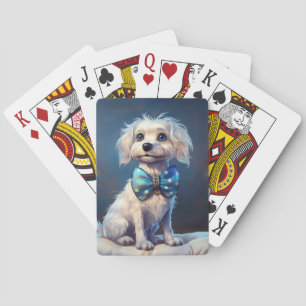 Very Cute Lil Doggie With Blue Bow Tie Playing Cards