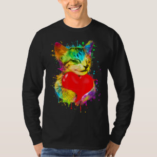 Very Cute Looking Cat Cuddling Heart Kitten T-Shirt