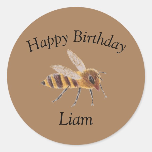 Very Cute Original Bee Illustration Classic Round Sticker (Front)